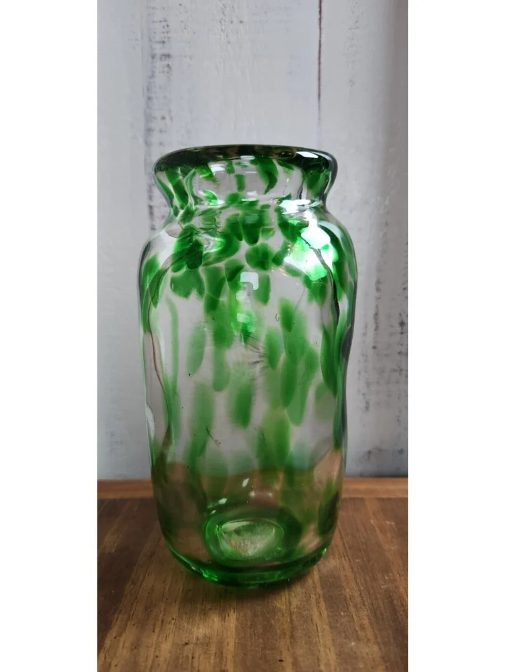Signed Drew Ackerman '12 Hand Blown Art Glass Vase Clear Green Mottled 7